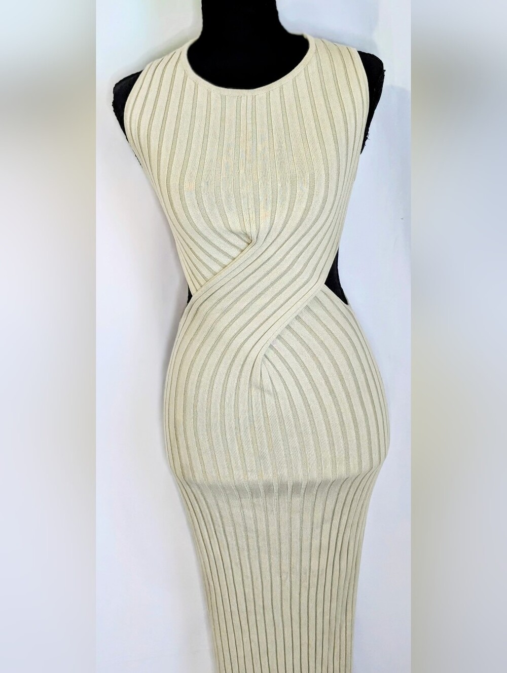 Miss Lola Cream Ribbed Twist Pencil Skirt - Picture 10 of 10